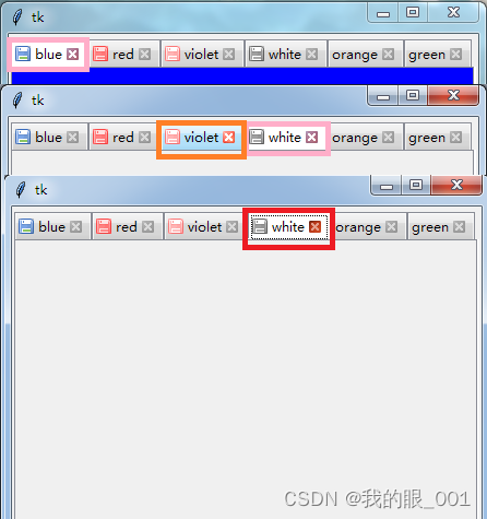 Python tkinter Notebook标签添加关闭按钮元素，及左侧添加存储状态提示图标案例，类似Notepad++页面