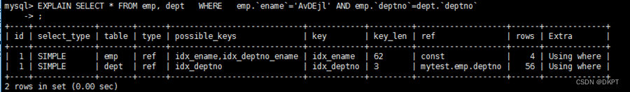 Explain执行计划字段解释说明---possible_keys、key、key_len、ref、rows、filtered字段说明