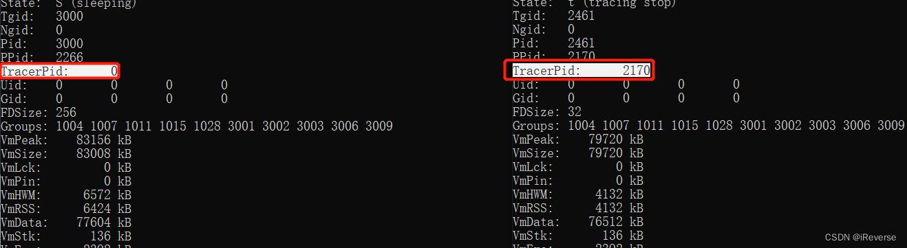 图4 调试前后TracerPid字段值的变化