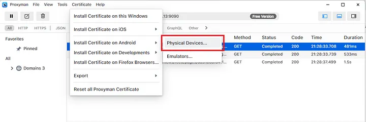 Physical devices on Proxyman