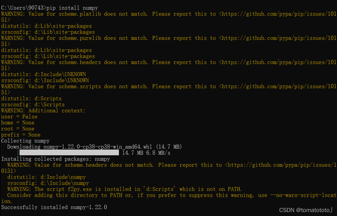 解决python:ModuleNotFoundError:No module named “numpy“及后续相关警告问题_python ...