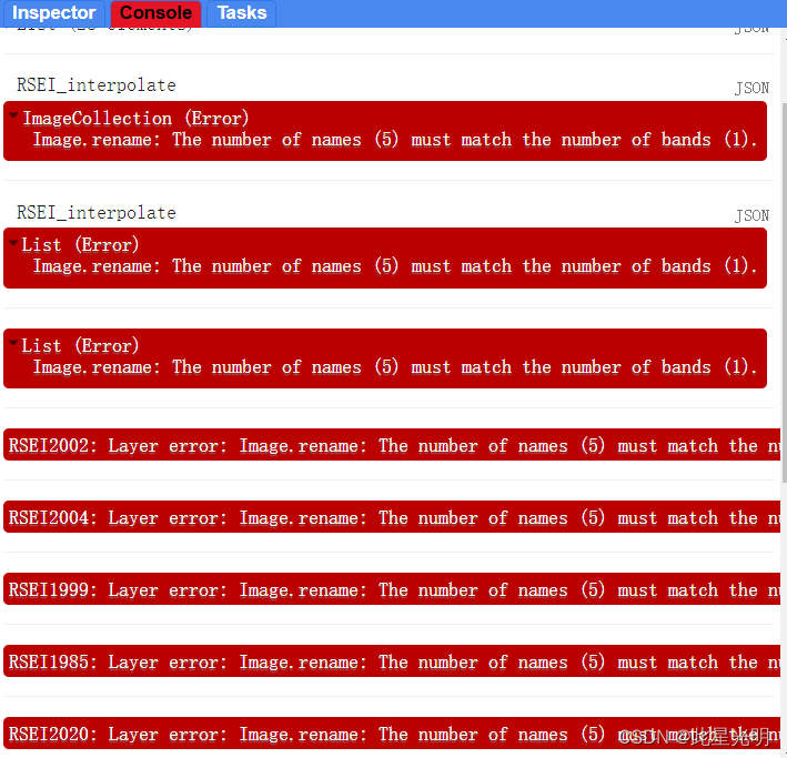 GEE—关于RSEI生态遥感指数中出现的问题 Layer error: Image.rename: The number of names (1) must match the number of..