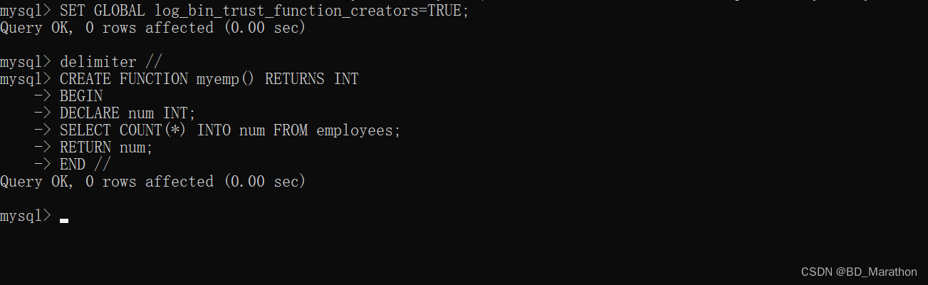 This function has none of DETERMINISTIC, NO SQL, or READS SQL DATA in...错误解决