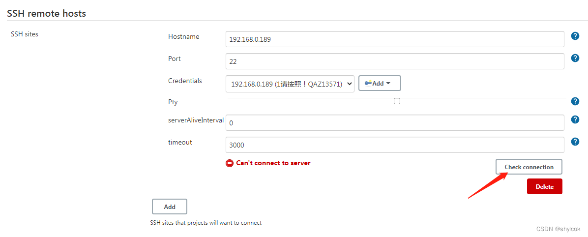 jenkins 连接服务器，提示Can‘t connect to server