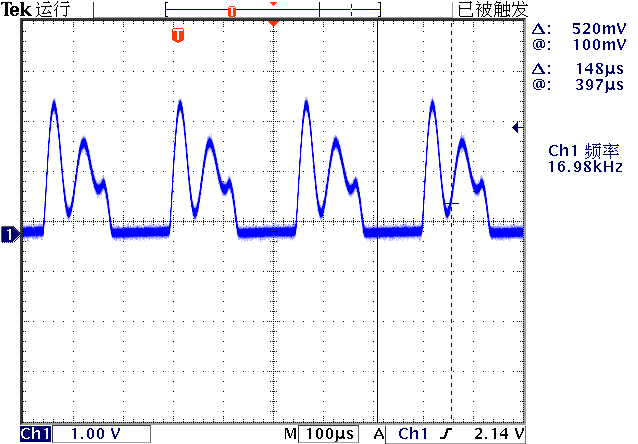 ▲ 图1.2.2 设置RGB(0x80, 0x0,0x0)时，光电管输出信号