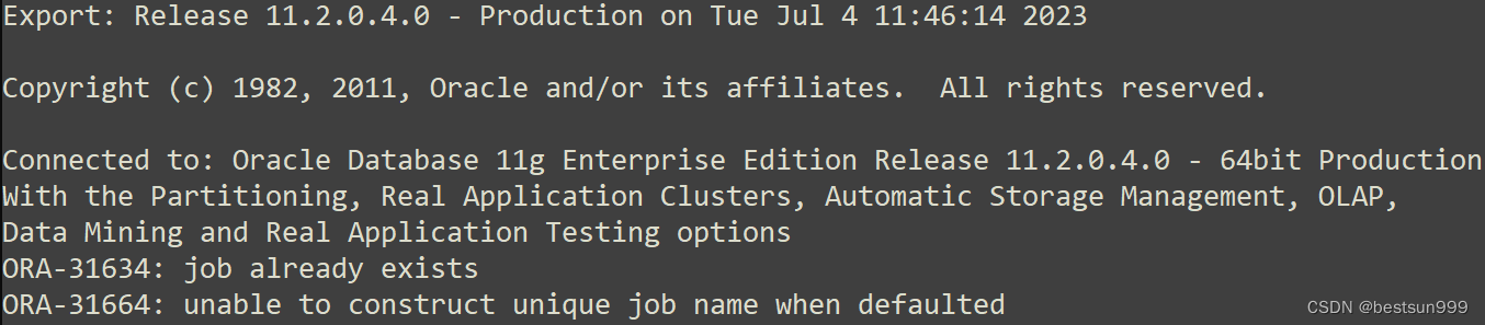 ORA-31664: unable to construct unique job name when defaulted