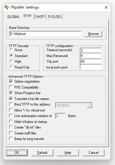 PXE配置-Tftpd64