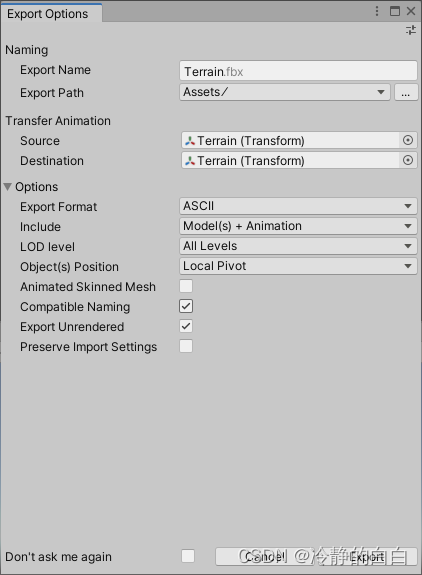 unity fbx exporter script support