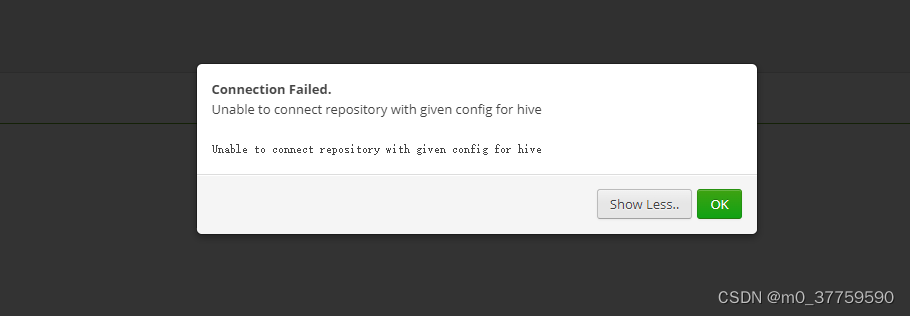 ranger配置hive出錯：Unable to connect repository with given config for hive