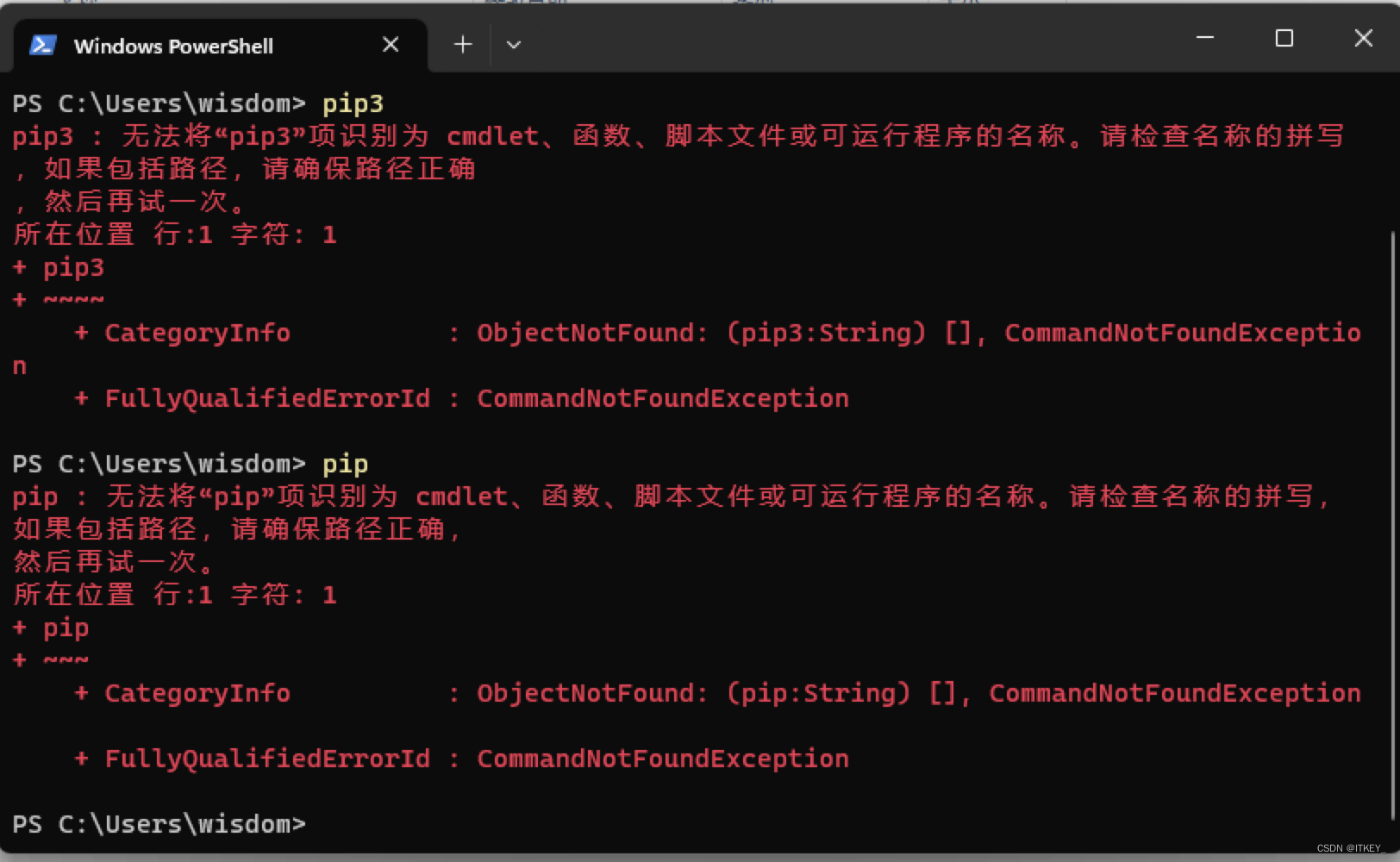 windows 解决找不到pip pip3命令_+ categoryinfo : objectnotfound: (pip:string ...