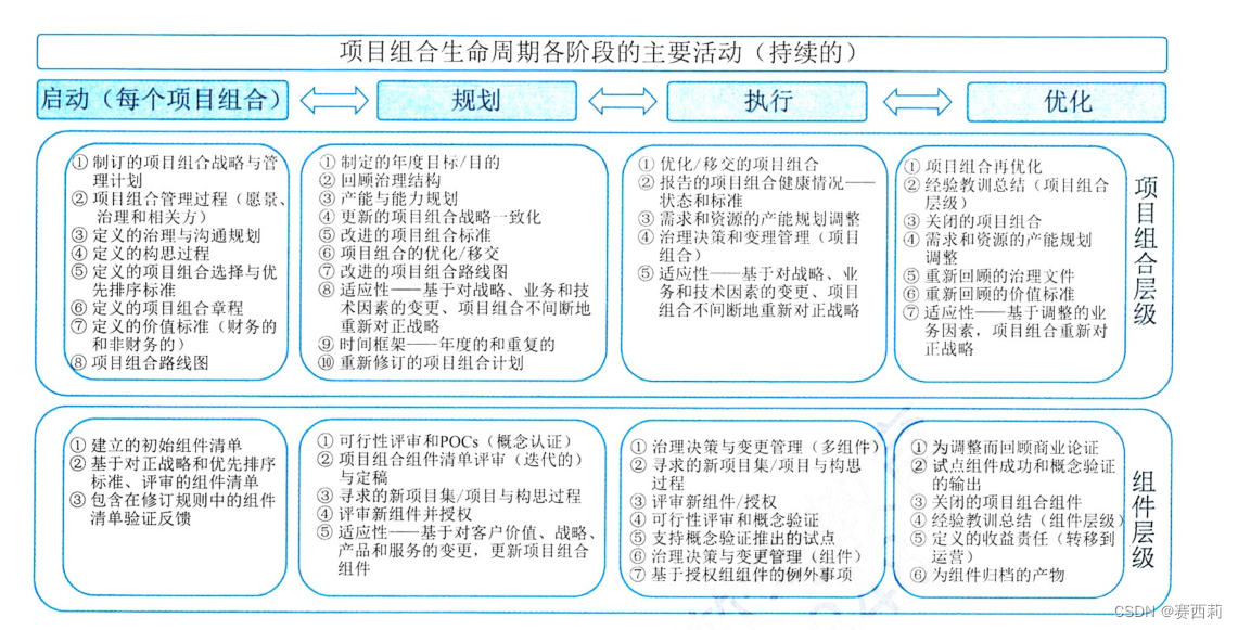 项目组合生命周期各阶段的主要活动