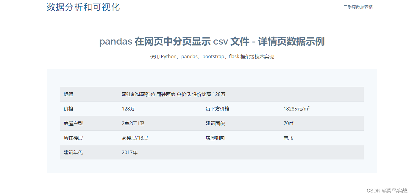 python 如何使用 pandas 在 flask web 网页中分页显示 csv 文件数据