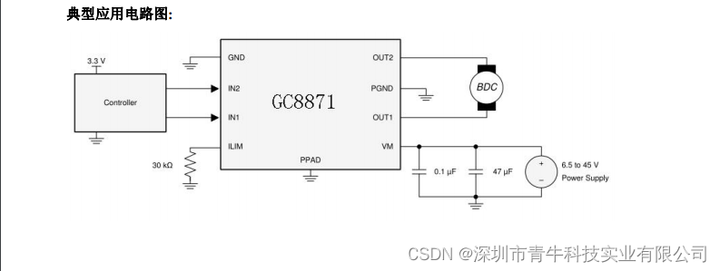 GC8871一款带内部电流感测功能的刷式直流电机驱动芯片（可替代DRV8871）