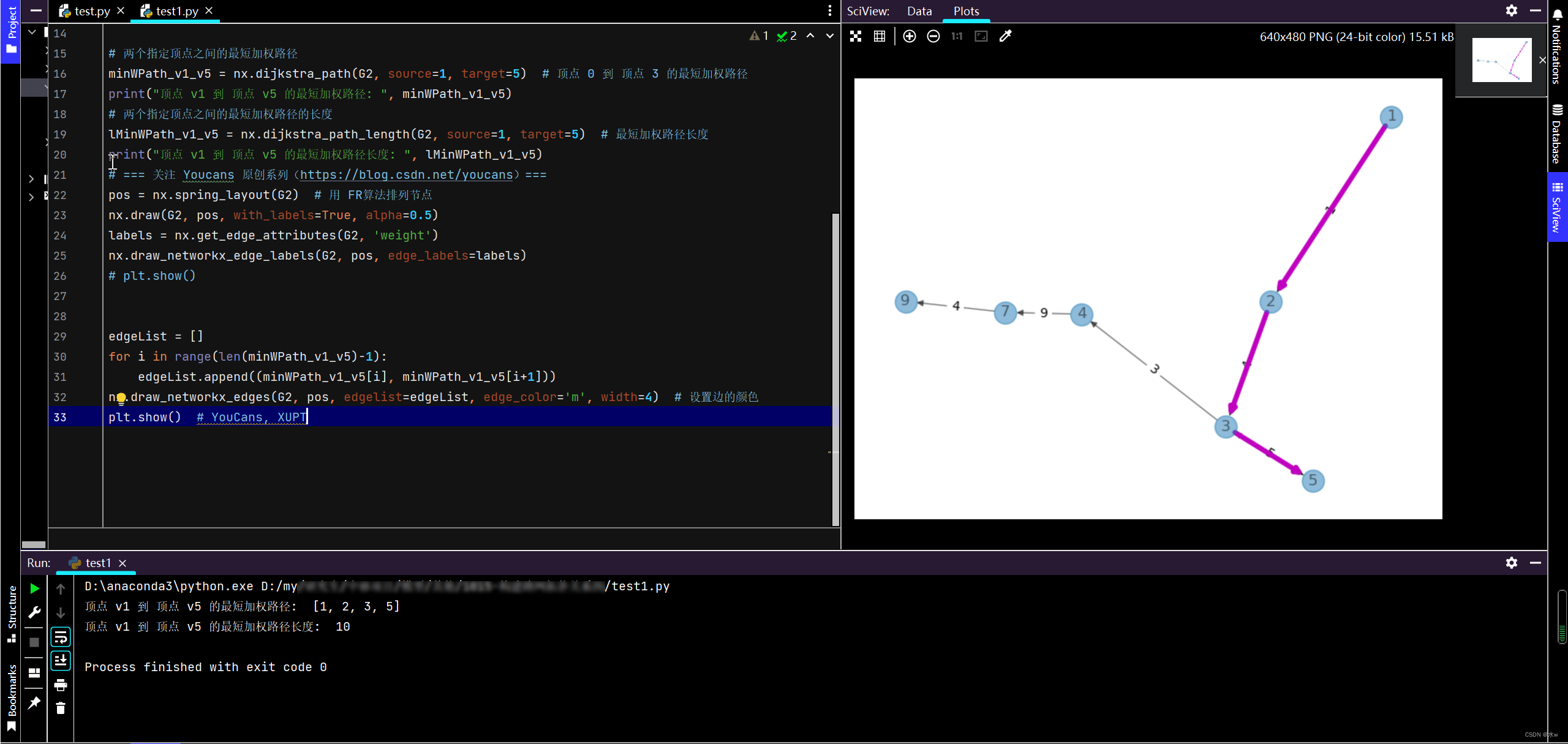 python 使用networkx绘制带权无向图和带权有向图，以及标注特定路径