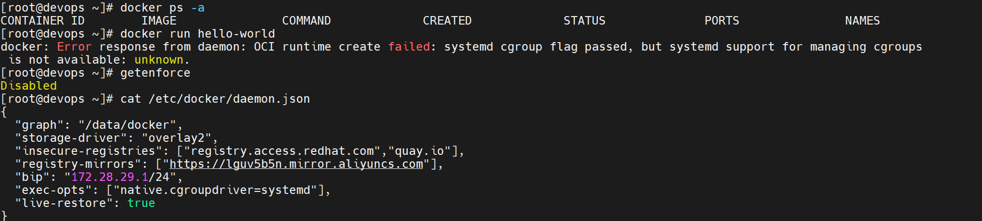 docker: Error response from daemon: OCI runtime create failed: systemd cgroup flag passed, but syste