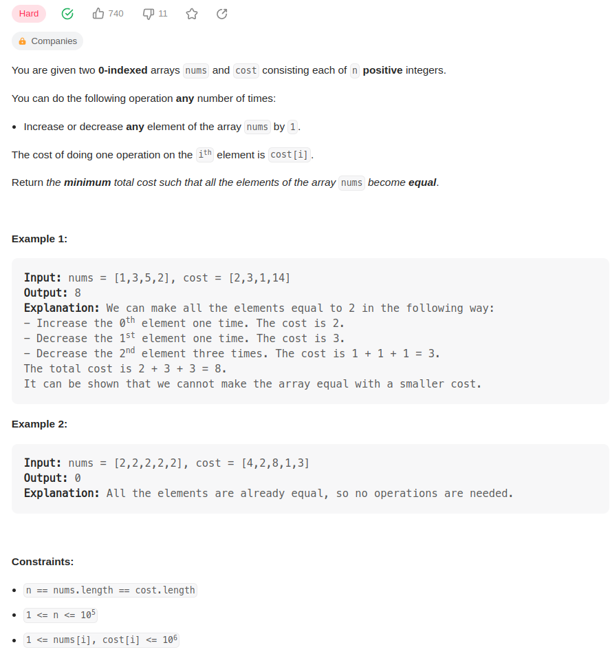 leetcode 2448. Minimum Cost to Make Array Equal（使数组相等的最小成本）