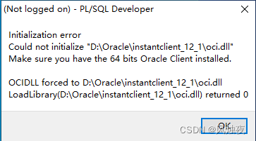 plsql initialization error could not initialize oci.dll make sure you have the 64 bits oracle client install