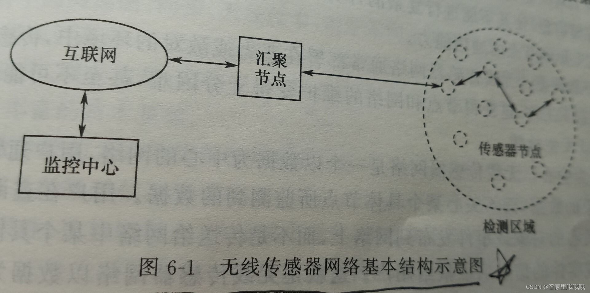 ワイヤレスセンサーネットワークの基本構造の模式図