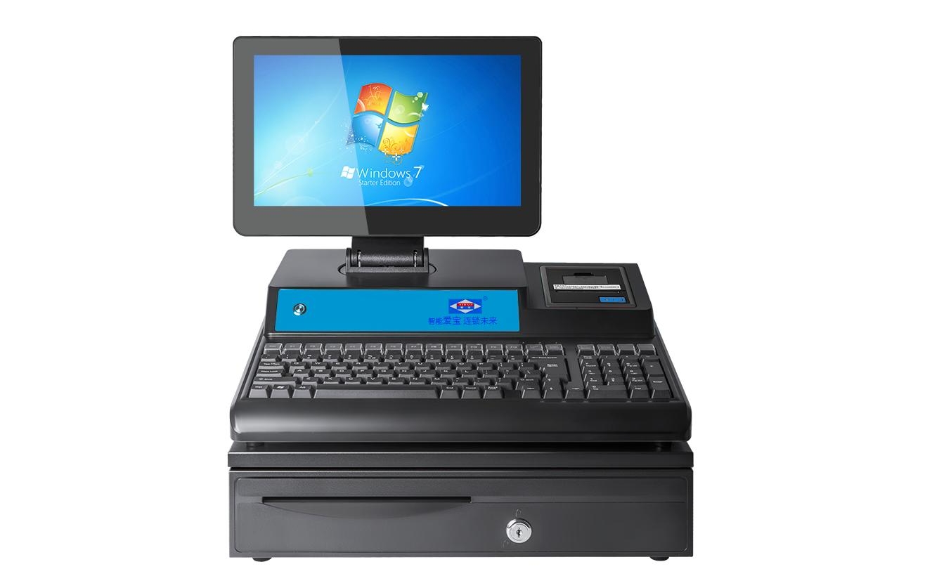 爱宝收银机是由广州市贺氏办公设备有限公司生产的,搭载的windows 7专用系统