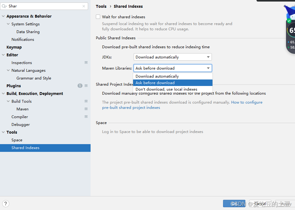 Reduce the indexing time and CPU load with pre-built JDK shared indexes（idea打开弹出索引问题）