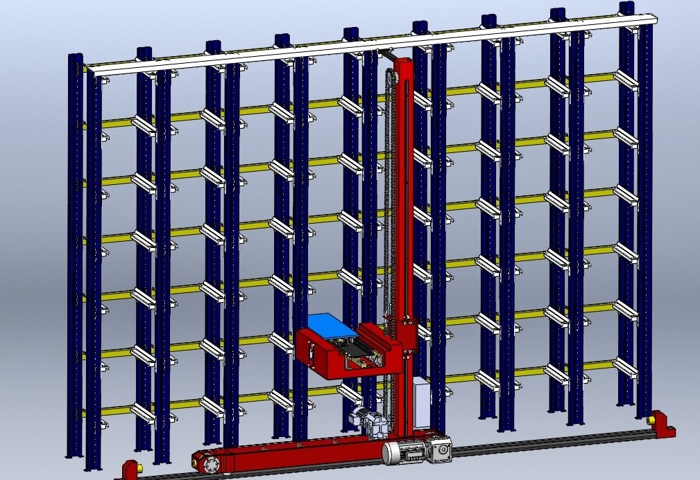 sw打开,有零部件模型,有装 配体模型,有堆垛机的详细机械结构