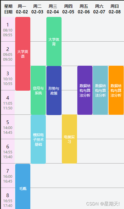 vue 实现课程表甘特图