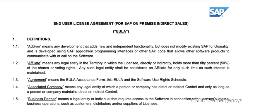 SAP EULA 最终用户许可协议