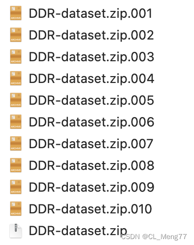 【如何将多个类似 DDR-dataset.zip.010 文件文件合并成一个zip文件，然后解压】