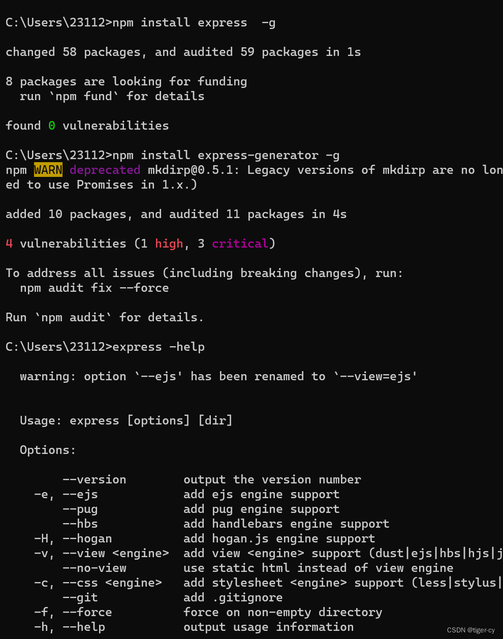 全局安装express时无法使用express命令_express全局安装没有用CSDN博客