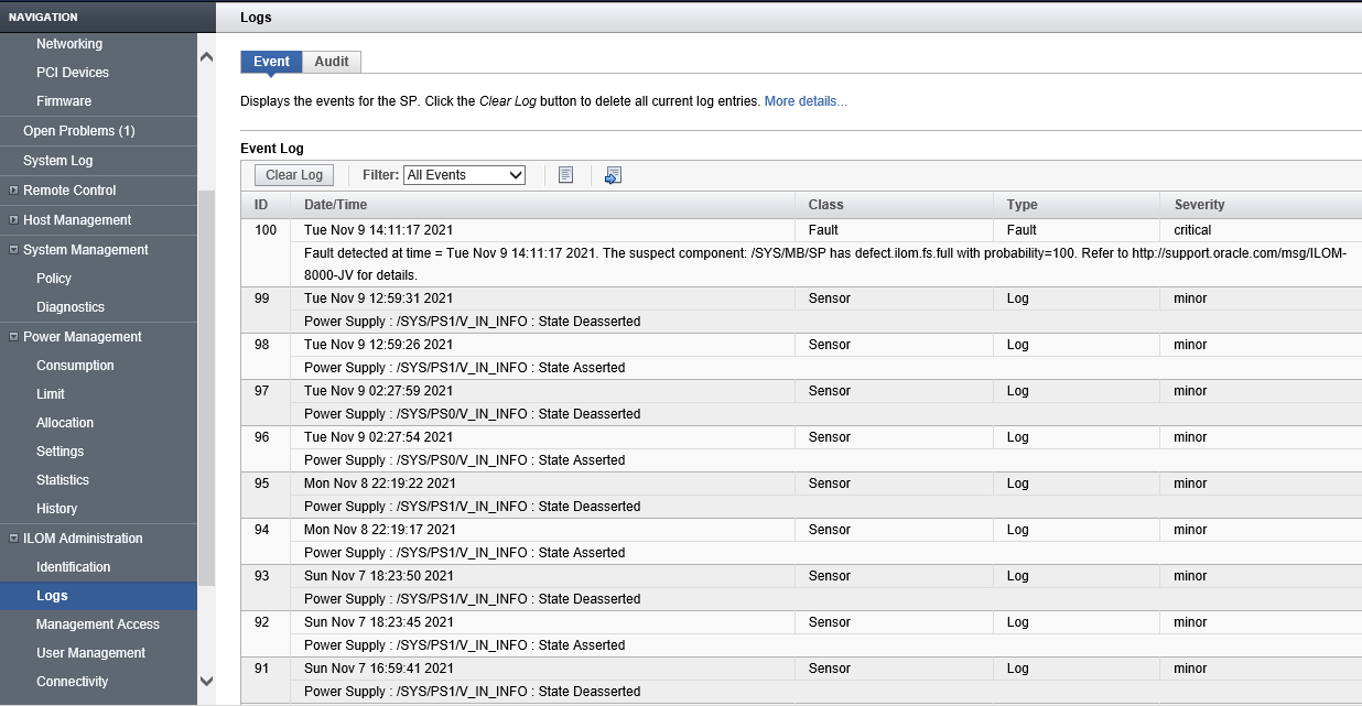 Oracle T系列机器ILOM文件系统超过容量限制问题处理_defect.ilom.fs.full-CSDN博客