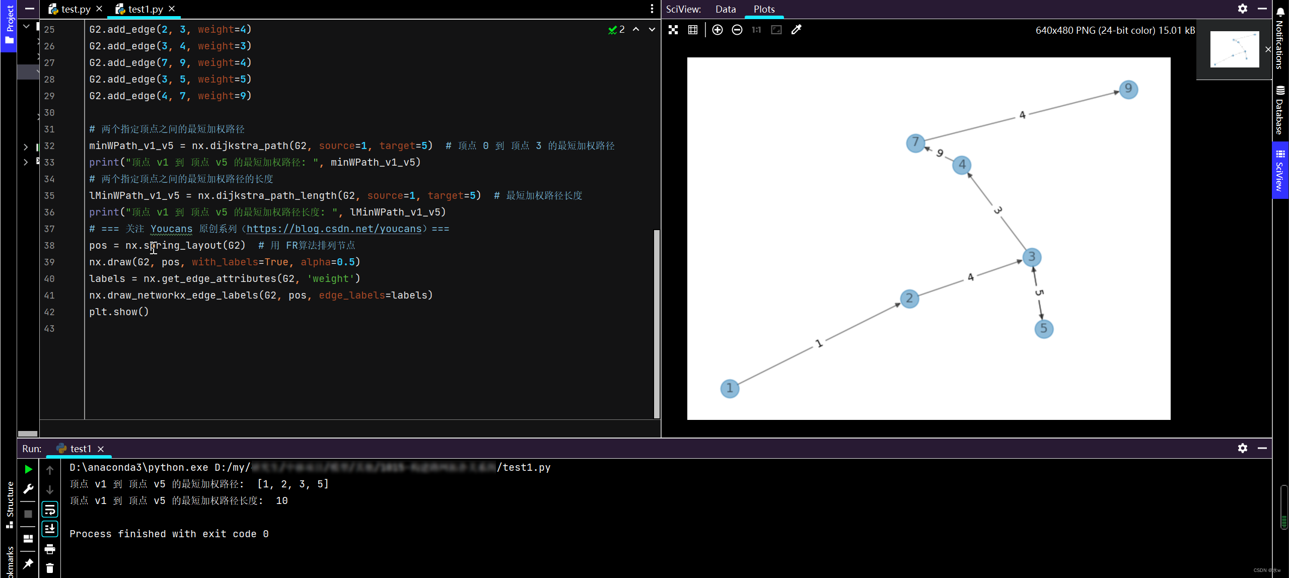python 使用networkx绘制带权无向图和带权有向图，以及标注特定路径