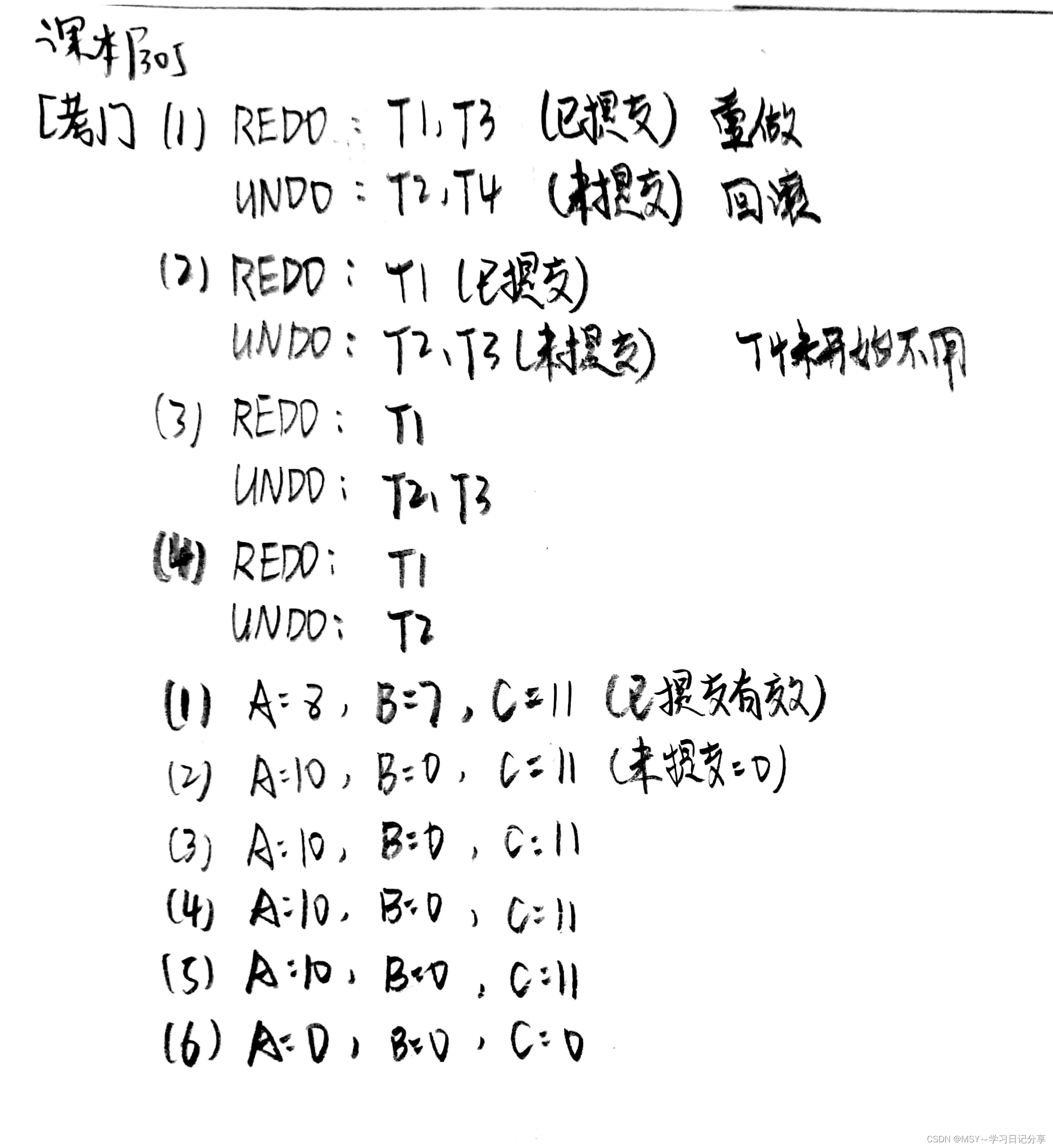 《数据库》期末考试复习手写笔记-第10章 数据库恢复技术（日志文件+检查点）【10分】