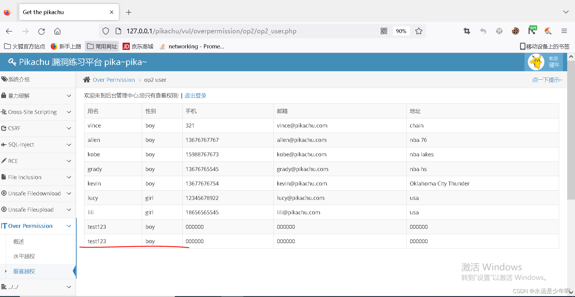 pikachu靶场越权漏洞实战