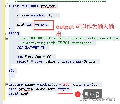 sql server 存储过程 set ansi_nulls set quoted_identifier，out 、output