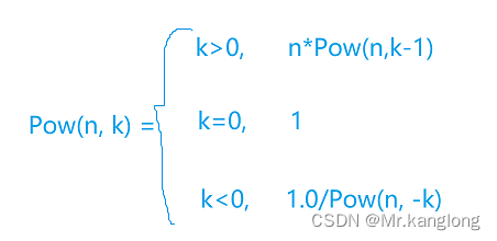 编写一个函数实现n的k次方，使用递归实现