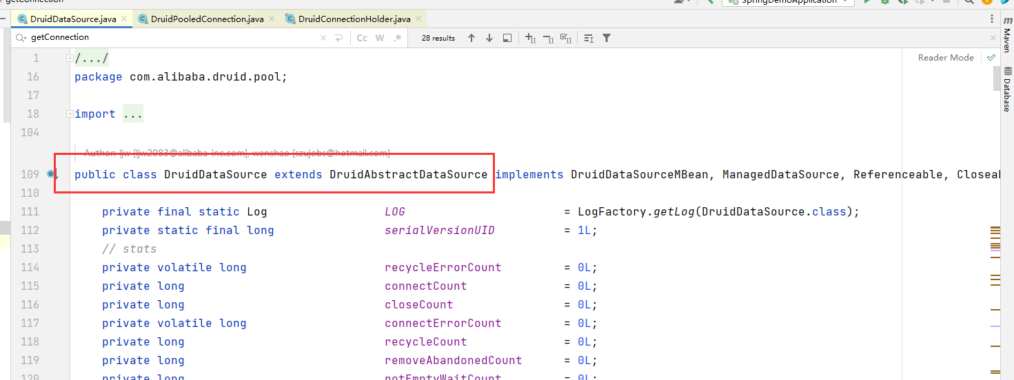 DruidDataSource 继承 DruidAbstractDataSource