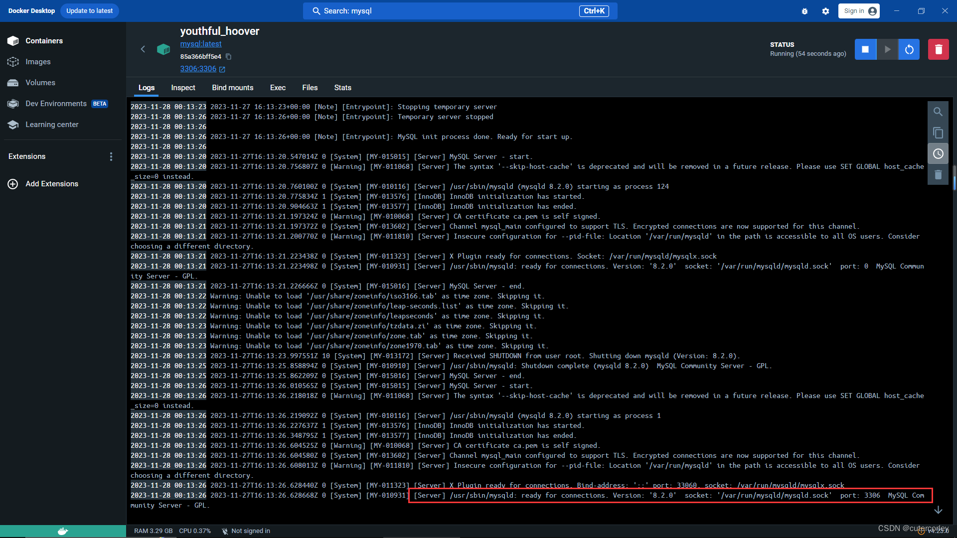 MySQL run success log