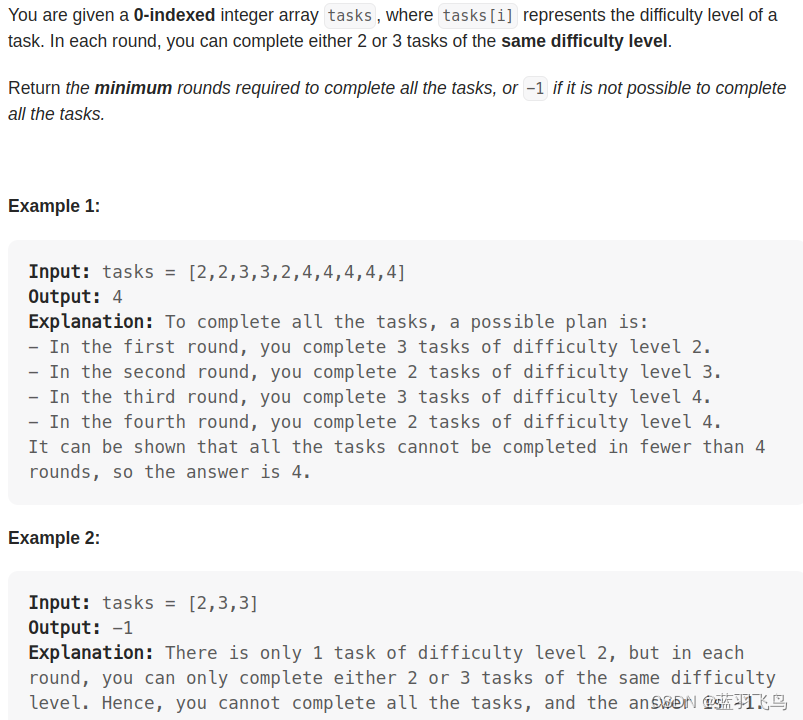 leetcode 2244. Minimum Rounds to Complete All Tasks（完成所有task至少要多少轮）