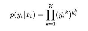 [External link image transfer failed, the source site may have anti-leech mechanism, it is recommended to save the image and upload it directly (img-VF0k71cR-1629389073478) (https://www.zhihu.com/equation?tex=p%28y_i%7Cx_i %29+%3D+%5Cprod_%7Bk%3D1%7D%5EK%28%5Chat%7By_i%7D%5Ek%29%5E%7By_i%5Ek%7D+%5C%5C)]