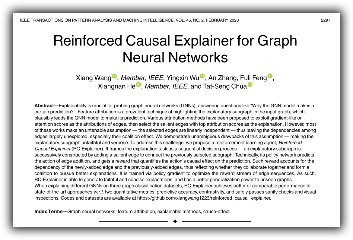 TPAMI 2022 | RC-Explainer：图神经网络的强化因果解释器