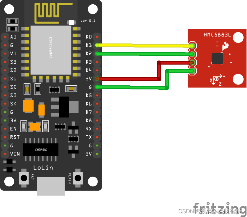 ESP8266-Arduino编程实例-HMC5883L磁场传感器