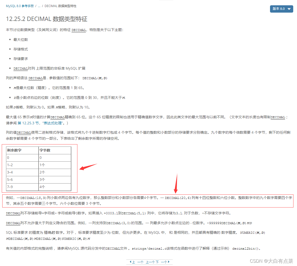 MySQL官网关于DECIMAL 数据类型特征2