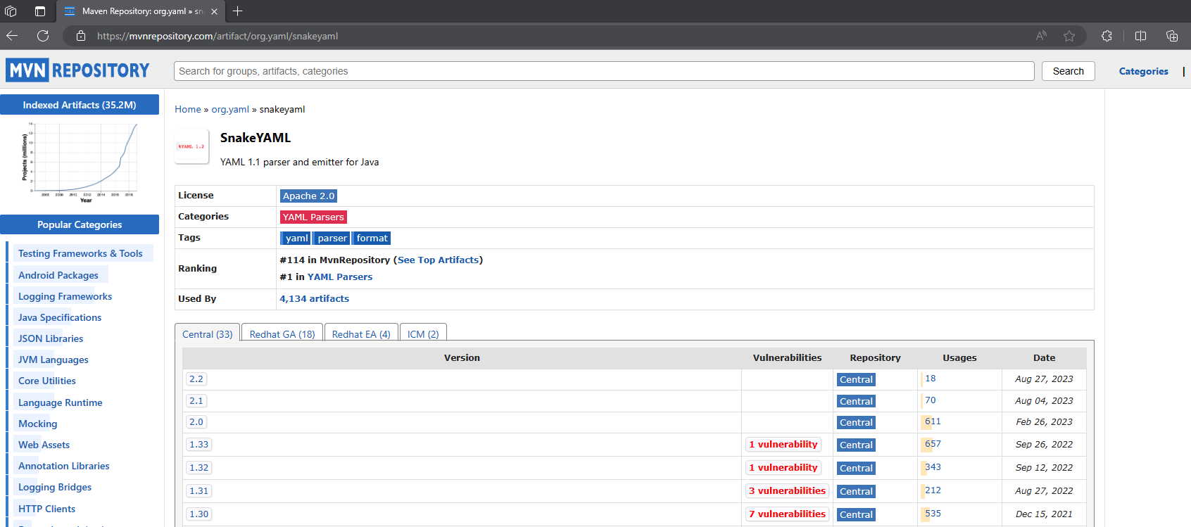 警告：Provides transitive vulnerable dependency maven:org.yaml:snakeyaml:1.30