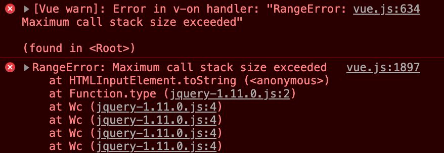 vue 微信开发工具 Maximum call stack size exceeded