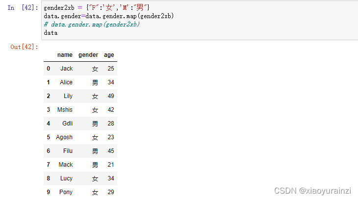 data.gender.map(gender2xb)
0 女性
1 男性
2 女性
3 女性
4 男性
5 女性
6 男性
7 男性
8 女性
9 女性