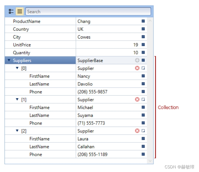 wpf devexpress Property Gird管理集合属性