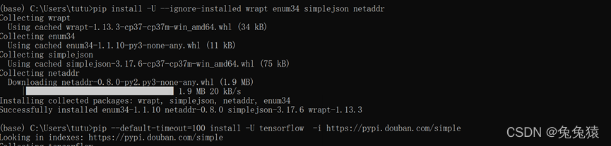在python中安装tensorflow出现错误“ERROR: Exception: Traceback (most recent call last): File……“,等系列问题