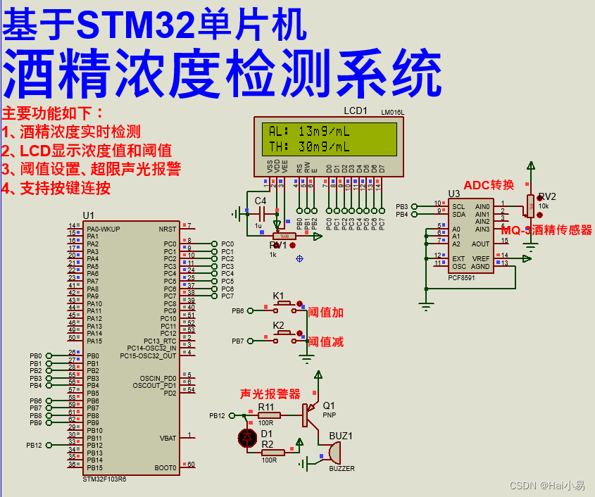 【Proteus仿真】【STM32单片机】酒精浓度检测系统设计