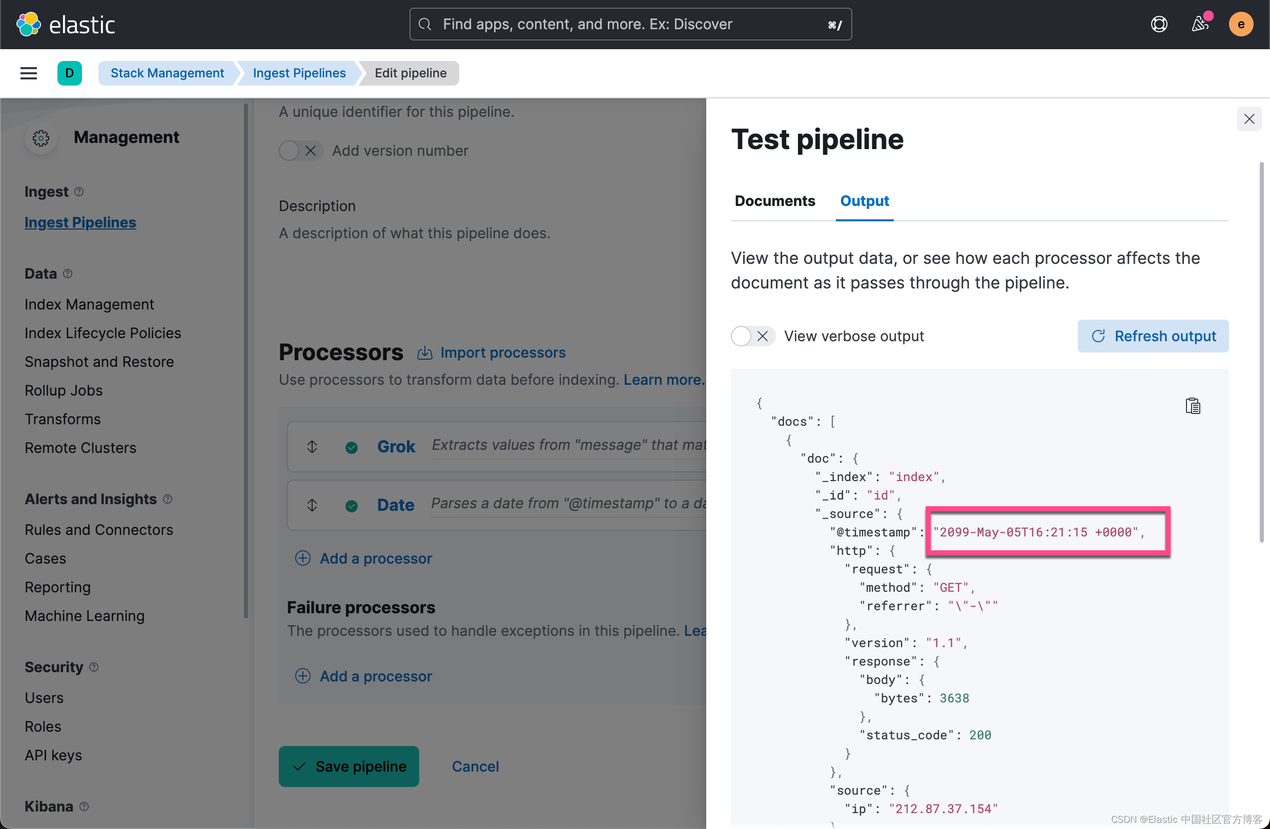 Elasticsearch：ingest Pipeline 使用示例 - 解析常用日志格式_pipeline 邮件内容 日志-CSDN博客