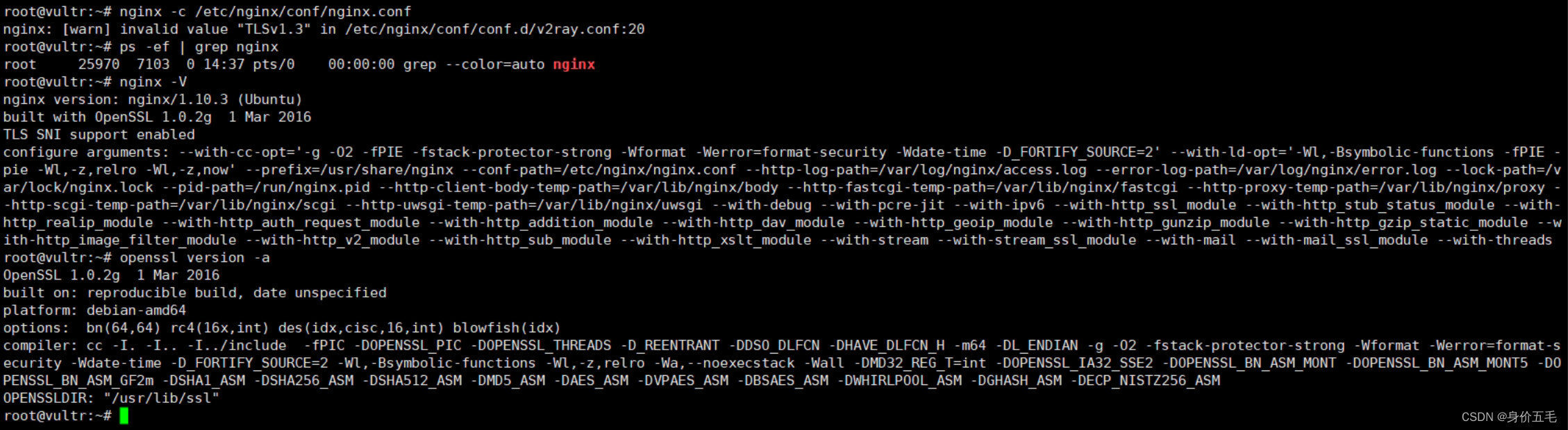 Nginx踩坑记录（二） nginx: [warn] invalid value “TLSv1.3“ in /etc/nginx/nginx.conf:20